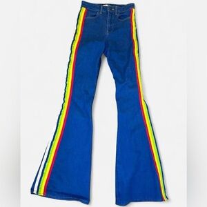 Blue Flared Jeans with Rainbow Stripes
